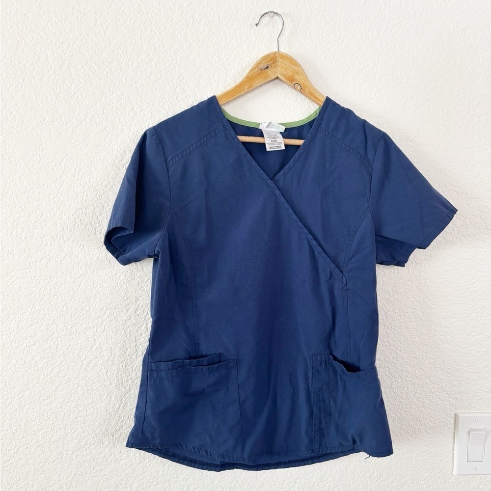 Scrubstar Blue Flutter Sleeve Wrap Top‎